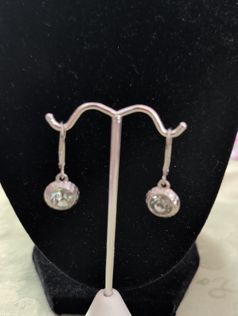 Classic Silver-Tone Drop Earrings with Light Grey Crystal Accent